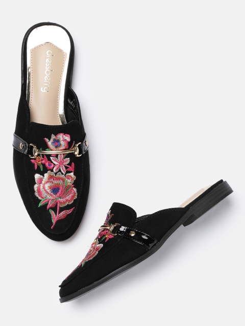 

DressBerry Women Black Embroidered Mules