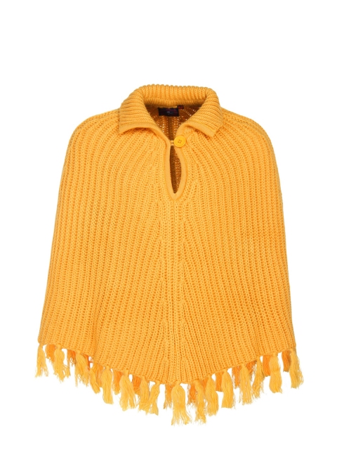 

Cayman Girls Mustard Yellow Self Design Woollen Poncho