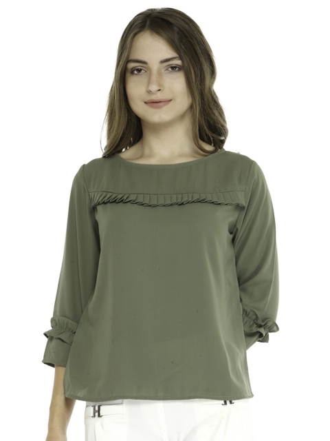 

Pannkh Women Olive Green Solid Top