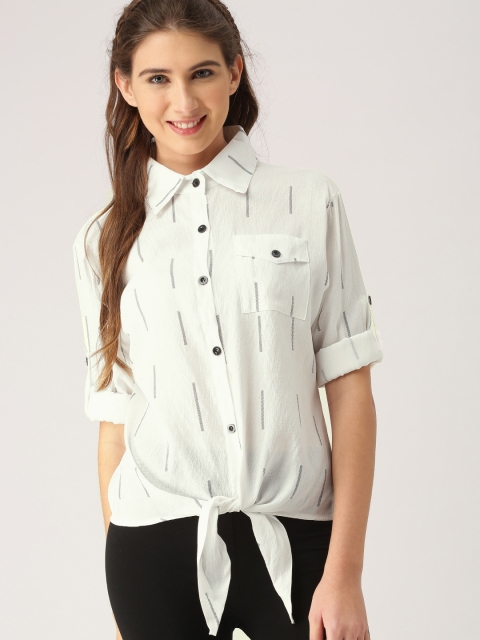 

DressBerry Women White & Black Printed Shirt Style Top