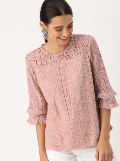 

DressBerry Women Peach Self Design Top