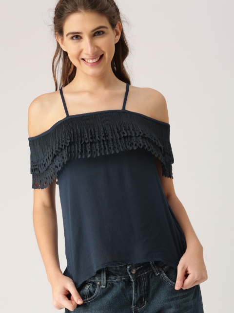 

DressBerry Women Navy Blue Solid Top