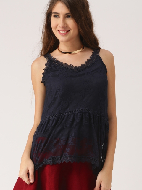 

DressBerry Women Navy Self Design Top, Navy blue