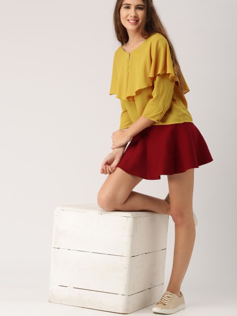 

DressBerry Women Mustard Yellow Solid Top