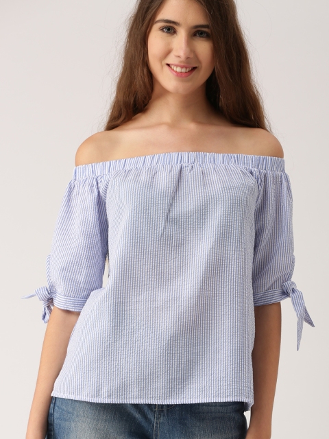

DressBerry Women Blue Striped Bardot Top