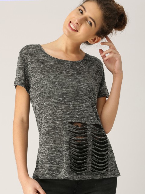 

DressBerry Women Grey Melange Self-Design Top