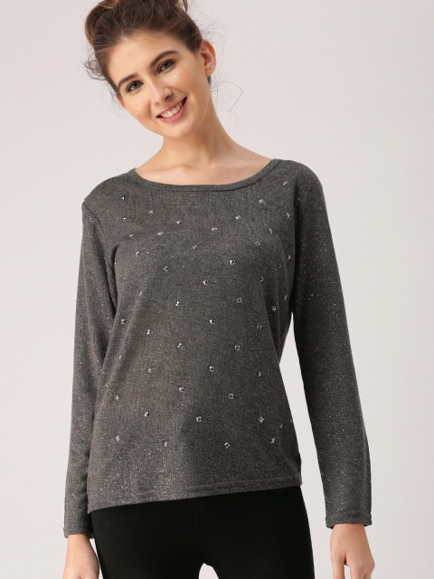 

DressBerry Women Charcoal Grey Solid Top