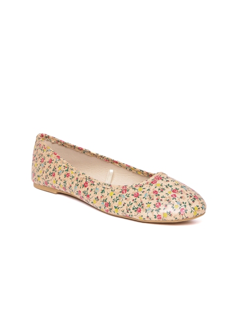 

People Women Beige & Green Floral Print Ballerinas