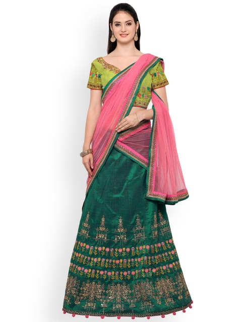 

Riya Green Embroidered Semi-Stitched Lehenga Choli with Dupatta
