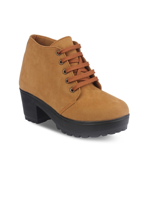 

Shoetopia Women Tan Brown Solid Heeled Boots