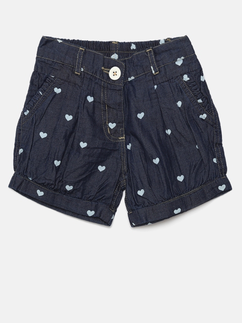 

612 league Girls Navy Blue Heart Print Denim Shorts