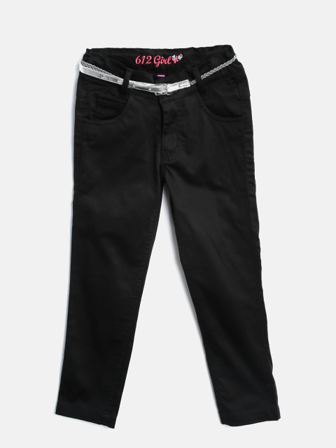 

612 league Girls Black Solid Chinos