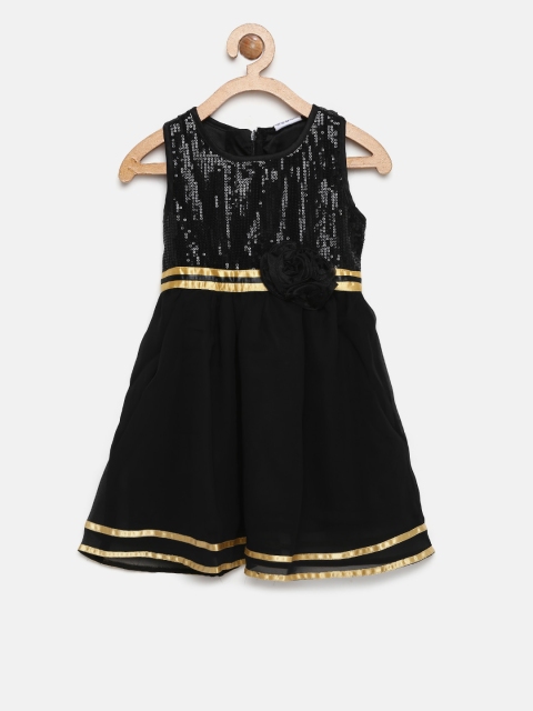 

612 league Girls Black Sequinned Fit & Flare Dress