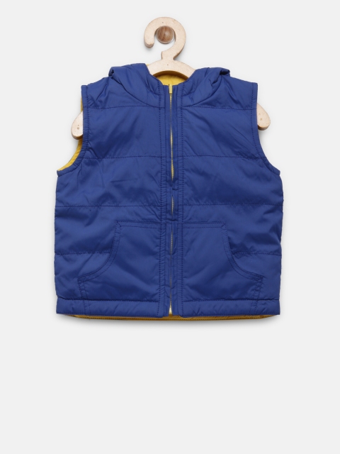 

612 league Boys Blue & Yellow Solid Reversible Padded Hooded Jacket