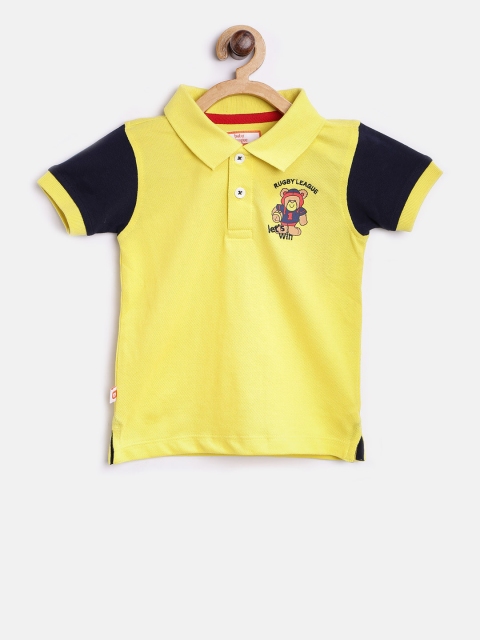 

Baby League Boys Yellow Solid Polo Collar T-shirt