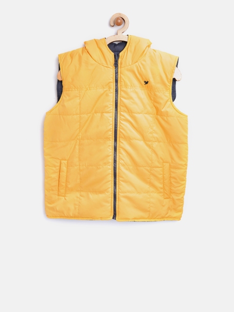 

612 league Boys Yellow & Navy Solid Reversible Hooded Padded Jacket
