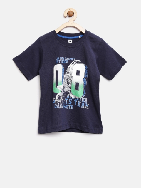 

612 league Boys Navy Blue Printed Round Neck T-shirt