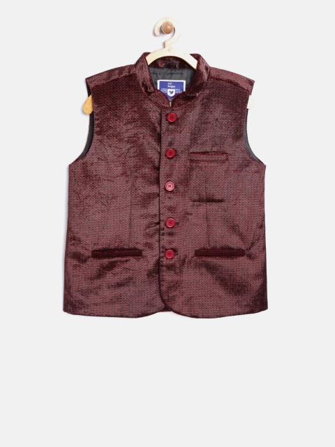 

612 league Boys Black & Red Printed Nehru Jacket