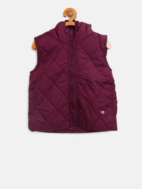

612 league Girls Burgundy Solid Sleeveless Hooded Quilted Jacket