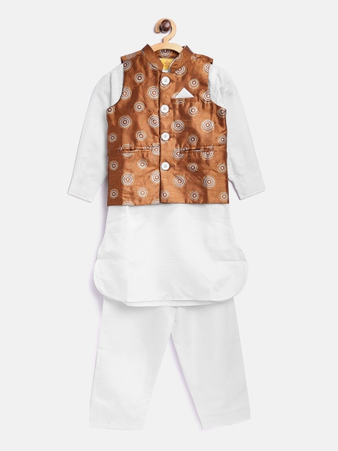 

612 league Boys Off-White Solid Kurta with Pyjamas & Nehru Jacket