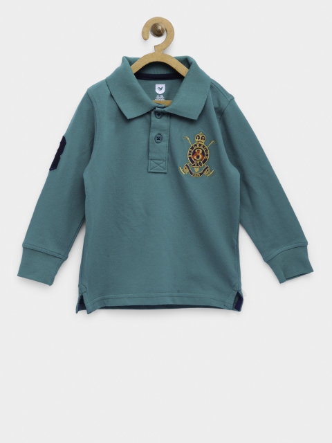 

612 league Boys Green Solid Polo Collar T-shirt