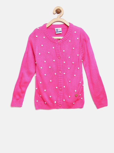

612 league Girls Pink Beaded Cardigan