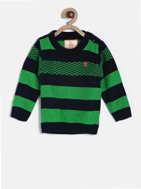 

612 league Boys Green & Black Self Design Pullover