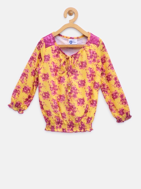 

612 league Girls Mustard Yellow & Pink Floral Print Blouson Top