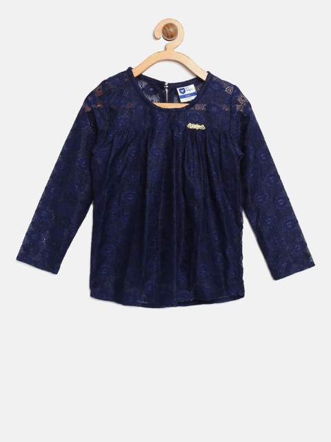 

612 league Girls Navy Blue Lace A-Line Top