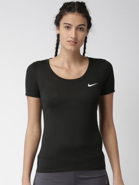 

Nike Women Black Solid Round Neck AS W NK DRY T-shirt