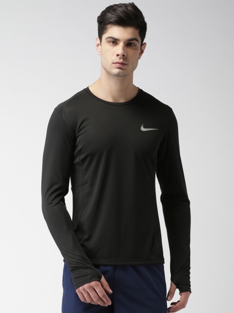 

Nike Men Black Solid NK MILER Round Neck T-shirt