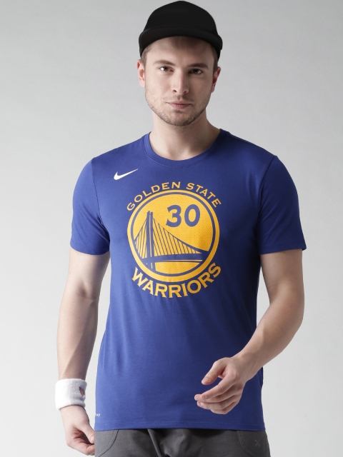 

Nike Men Blue Team NBA Golden State Warriors Round Neck DRY-FIT Printed Basketball T-shirt