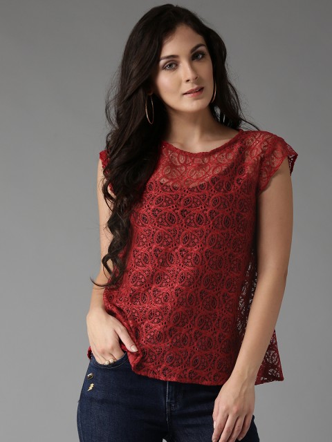 

Moda Rapido Women Red Lace Top