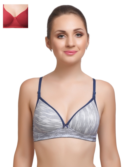 

Lady Lyka Pack of 2 Medium-Coverage Printed T-shirt Bras EXTACY-1, Grey