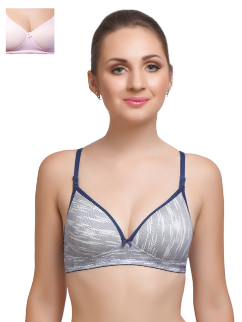 

Lady Lyka Pack of 2 Medium-Coverage Printed T-shirt Bras EXTACY-1, Grey