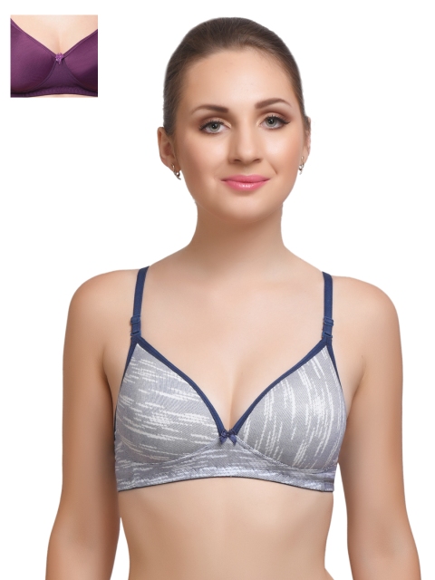 

Lady Lyka Pack of 2 Medium-Coverage Printed T-shirt Bras EXTACY-1, Grey