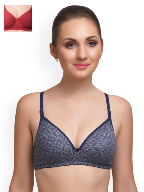 

Lady Lyka Pack of 2 Medium-Coverage Printed T-shirt Bras EXTACY-5, Blue