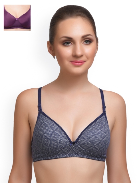 

Lady Lyka Pack of 2 Medium-Coverage Printed T-shirt Bras EXTACY-5, Blue
