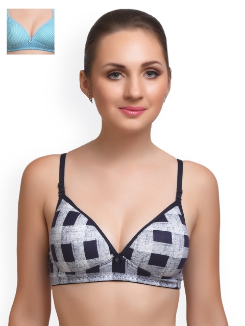 

Lady Lyka Pack of 2 Medium-Coverage Printed T-shirt Bras EXTACY-5, Blue
