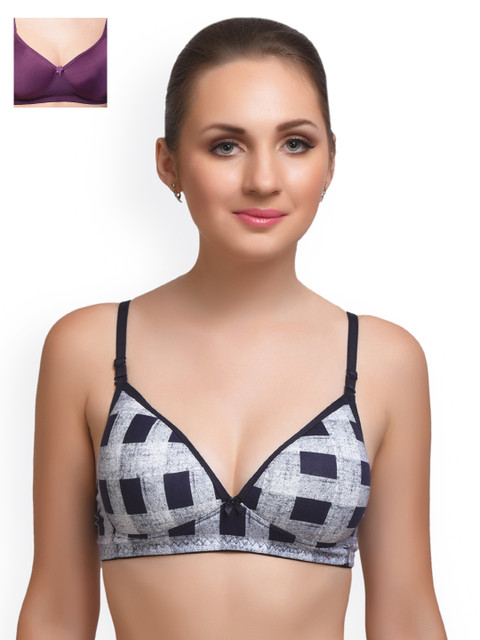 

Lady Lyka Pack of 2 Medium-Coverage Printed T-shirt Bras EXTACY-6, Blue
