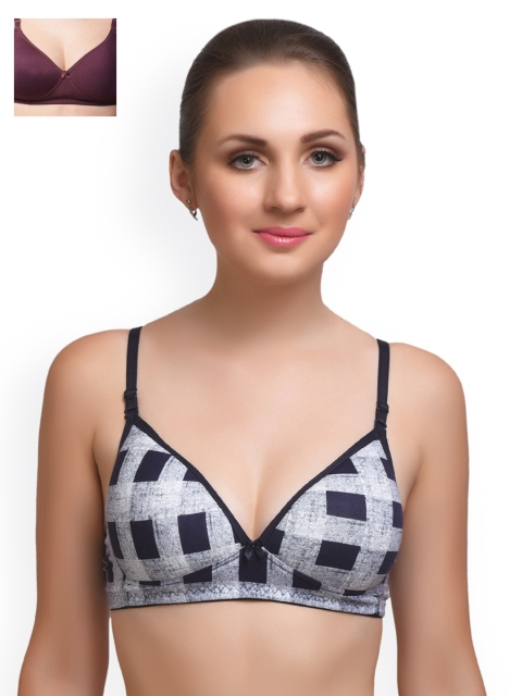 

Lady Lyka Pack of 2 Medium-Coverage Printed T-shirt Bras EXTACY-6, Blue