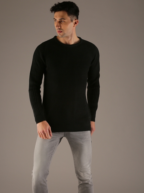 

Flying Machine Men Black Self-Design Pullover Sweater