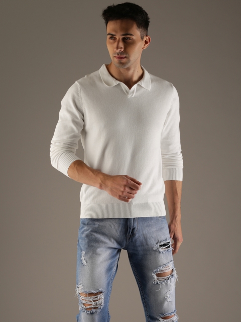 

Flying Machine Men White Solid Pullover