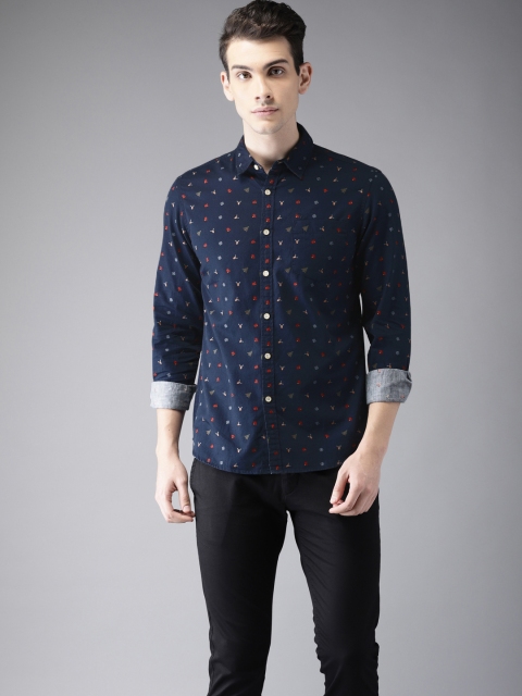 

Flying Machine Men Navy Blue Regular Fit Printed Casual Shirt