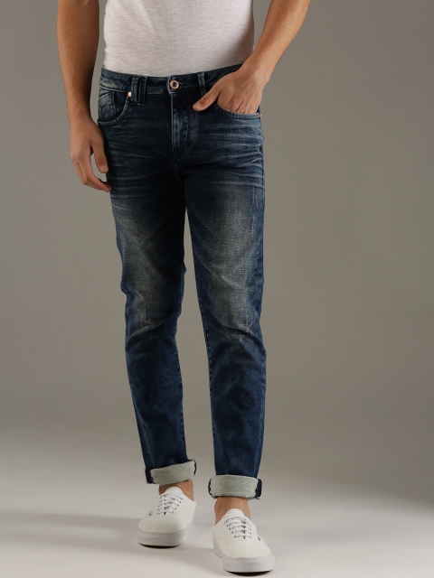 

Flying Machine Men Navy Blue Tapered Fit Mid-Rise Clean Look Stretchable Jeans