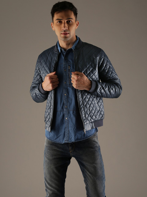 

Flying Machine Men Blue Solid Bomber Jacket