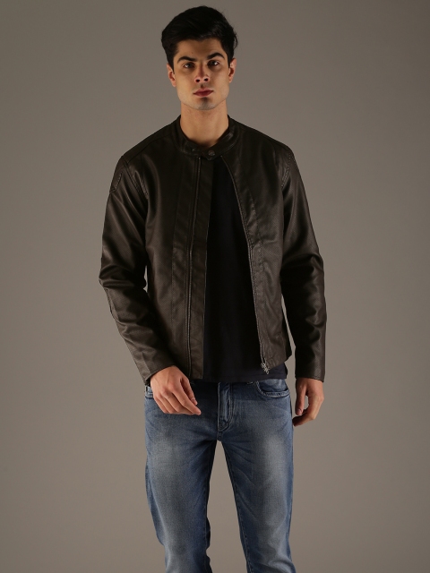 

Flying Machine Men Brown Solid Biker Jacket