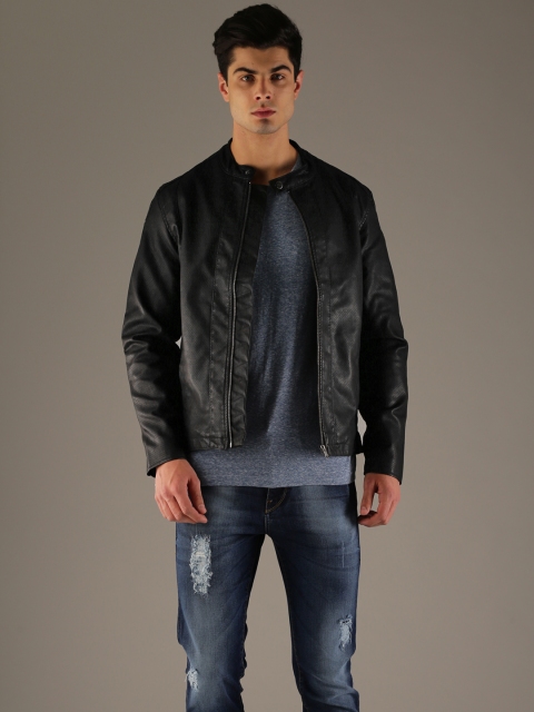 

Flying Machine Men Black Solid Biker Jacket