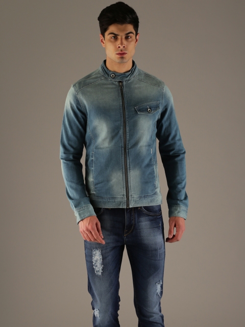 

Flying Machine Men Blue Solid Denim Jacket