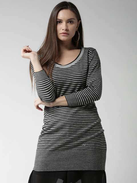 

Species Women Grey Melange & Black Striped Longline Sweater